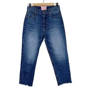 Revice StarGirl High Rise Button Fly Straight Leg Jeans Solid Blue Size 26